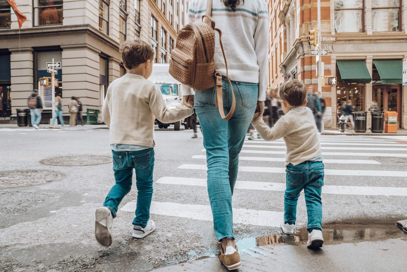 Mum walking with kids Mum walking with kids